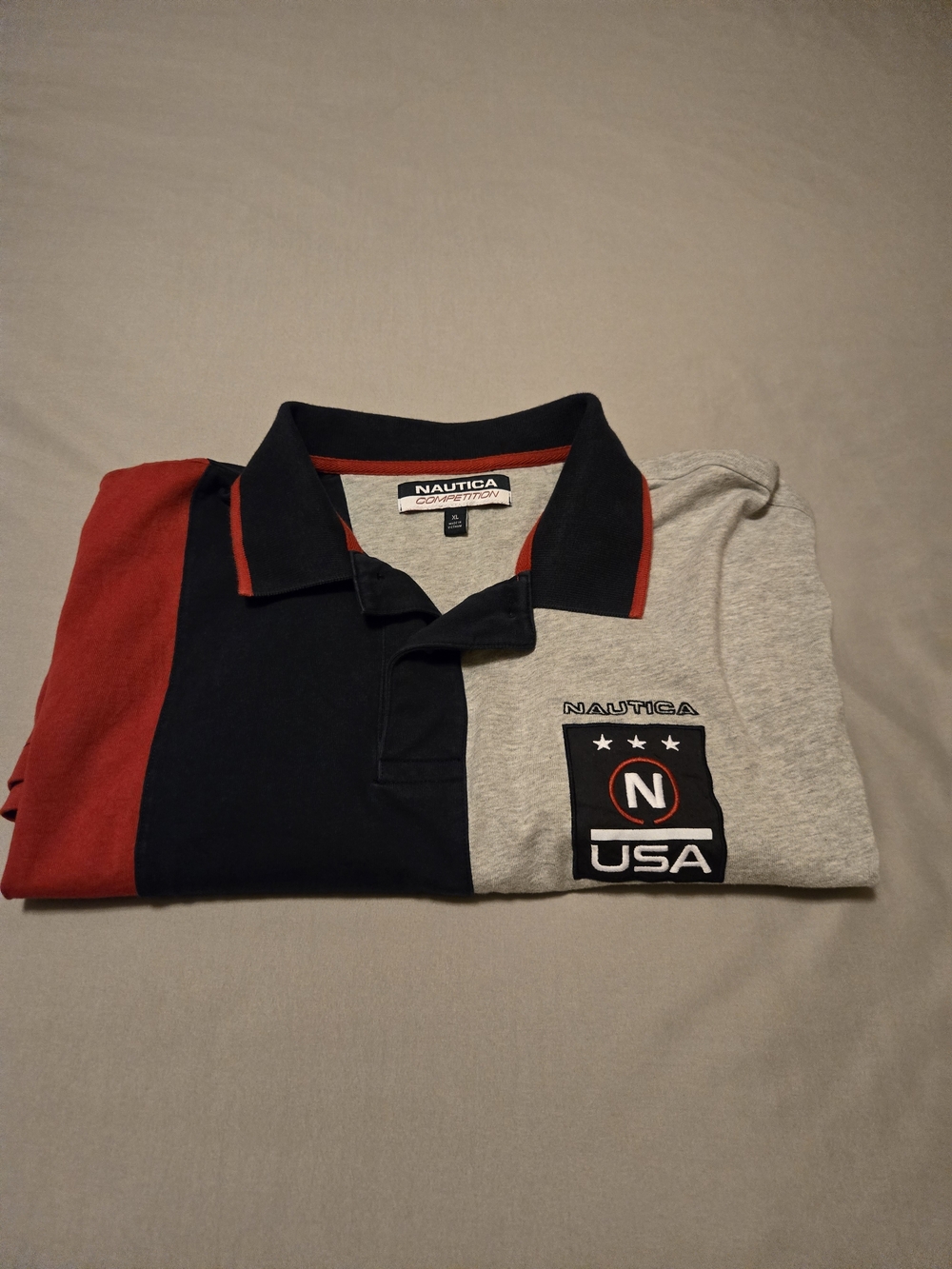 Vintage Nautica Competition Polo Shirt Men XL  90s Y2K Grey/Red/Navy Chest Patch